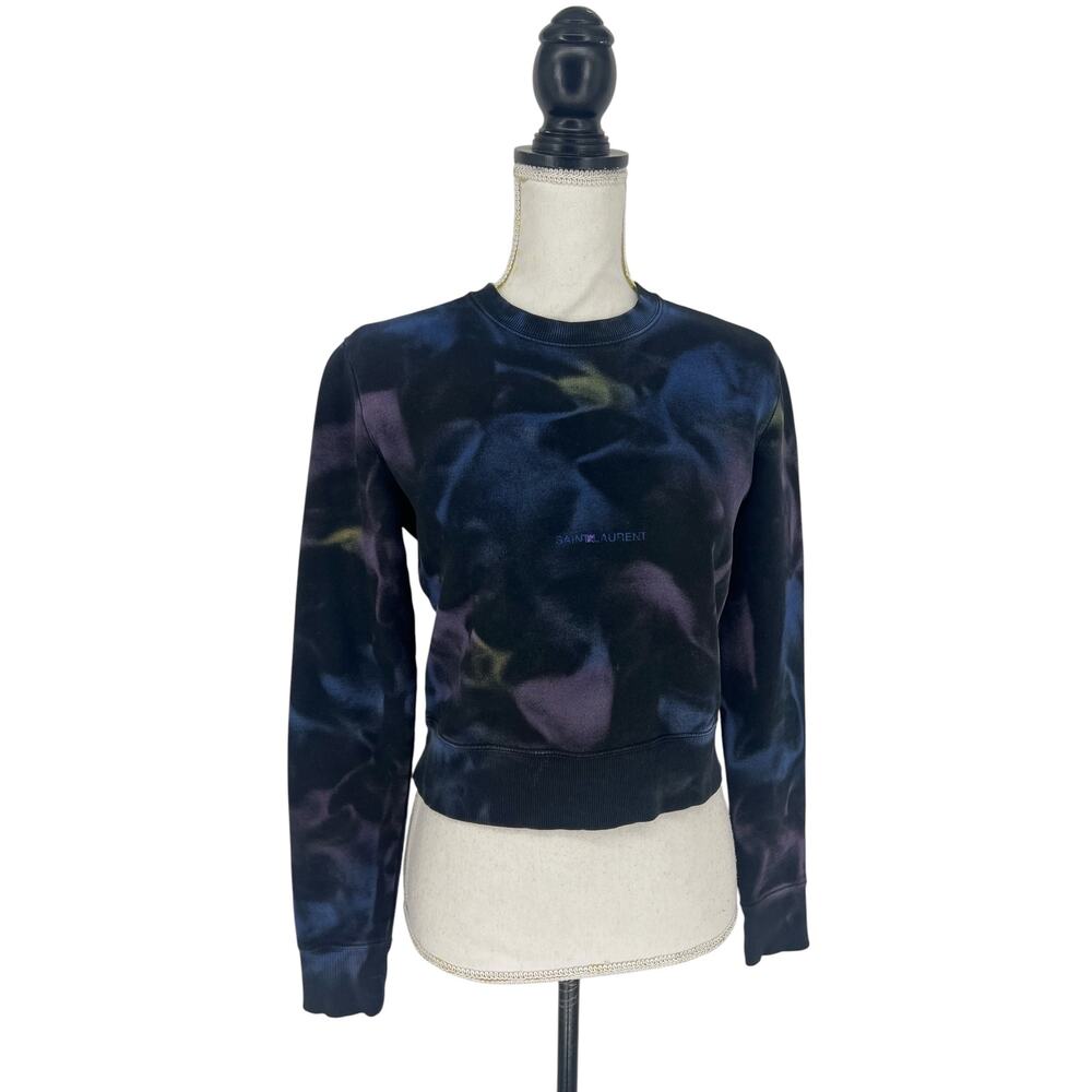 Saint Laurent Paris Tie Dye Logo Sweatshirt Blue Purple Cotton Size S - Picture 9 of 12
